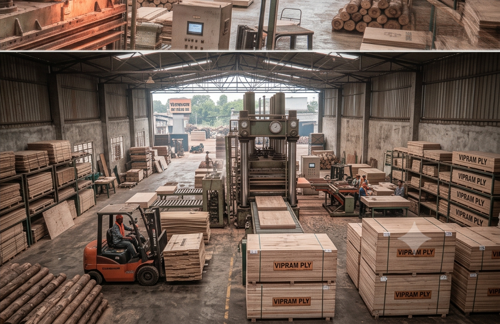 Plywood storage and factory warehouse area